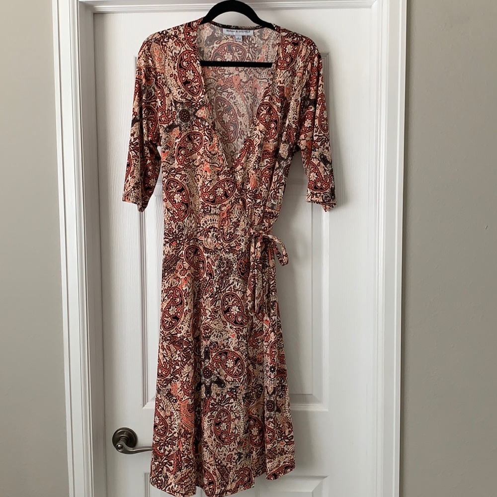Pink paisley wrap dress- size L